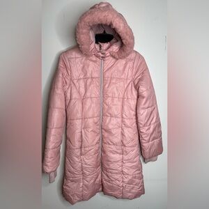Long Pink Quilted Hooded Puffer Coat